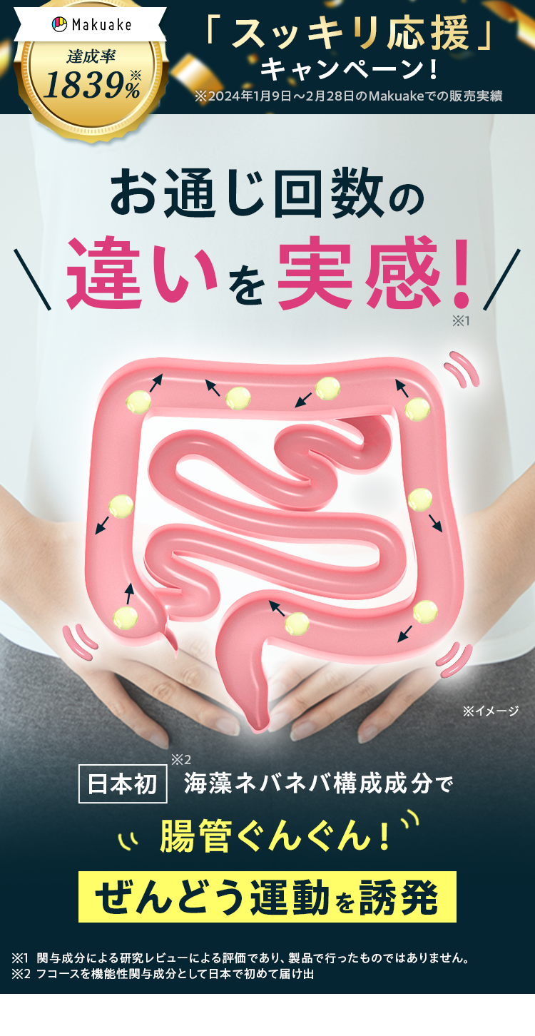 便通改善 お腹の体脂肪低減をサポート 高めのBMI 体重改善に役立つ ３つの機能性が報告されている成分フコース
